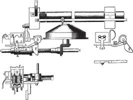 Brain strands acting electricity, applied to a draw frame for cotton, vintage engraving. vector