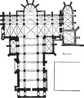 Plan of the cathedral of Carcassonne, vintage engraving. vector