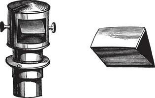 Port-prism and lens of the camera obscura designers, vintage engraving. vector