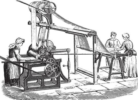 máquina a impresión el tarot, Clásico grabado. vector