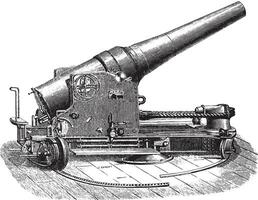Chassis tuned half-turret gun 27 degree, vintage engraving. vector