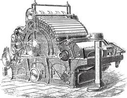 cardadura máquina articulación dobson y barlow, Clásico grabado. vector