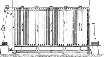 Continuous oxidation or aging room, vintage engraving. vector