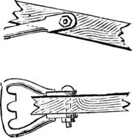 Elevation and plan of the ratchet ring regulators which attaches the pull rod, vintage engraving. vector