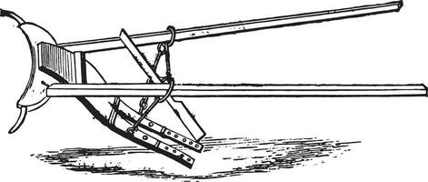 Old plow of Osterobothnia, vintage engraving. vector