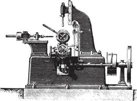 Machine slotting hubs, profile view, vintage engraving. vector