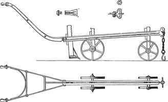 And all details of the plow Read, by J. Slight, vintage engraving. vector