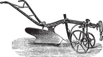 Technology of plow of Bajac-Delahaye, vintage engraving. vector