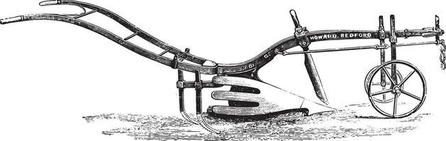 Howard plow harrow teeth with scavenger in the back, vintage engraving. vector