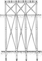 Cross section of the pier Cotonou, vintage engraving. vector