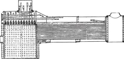 Longitudinal section of an American locomotive boiler with articulated rods to support the home, built by Johann Jacob on the line from St. Louis to t vector