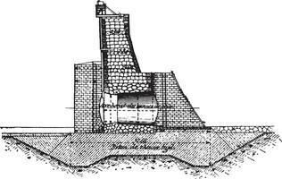 Section on the axis of a valve, vintage engraving. vector