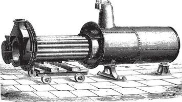 View the removable hearth generator during cleaning, vintage engraving. vector