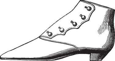 Leather boots with buttons, vintage engraving. vector