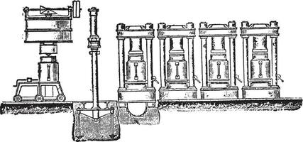 Presses filter vases with transportable vessel, Provision of this system, vintage engraving. vector