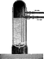 Vertical section of the stove steam, vintage engraving. vector