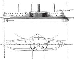 devastación, francés acorazado, Clásico grabado. vector