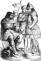 Soldiers under Charlemagne, vintage engraving. vector