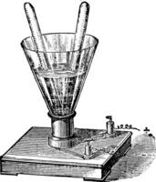 Water analysis by the battery, vintage engraving. vector