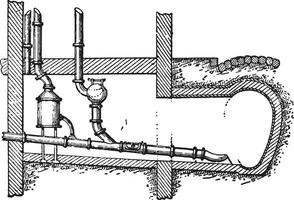 Private connection with the service for emptying, vintage engraving. vector