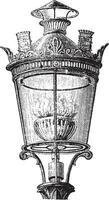 Lantern with intensive gas nozzle for lighting the streets of Paris in 1878, vintage engraving. vector