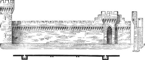 plan y sección de el murallas de avignon, Clásico grabado. vector