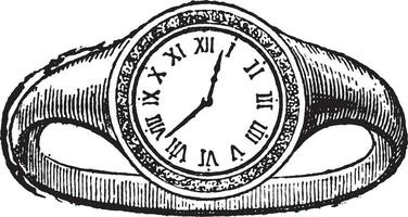 Ring in the kitten which is a watch whose dial has not more than 8 Millimeter, vintage engraving. vector