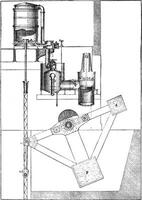 Exhaustion machine has a single-acting direct tension and regenerator, vintage engraving. vector