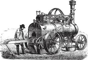 View of a portable engine heater with straw, vintage engraving. vector