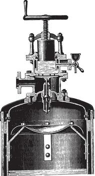 Controller relaxing fitted on a vertical heater, vintage engraving. vector