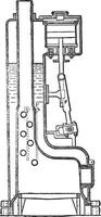 Davey engine. Vertical section through the cylinder of the boiler, vintage engraving. vector