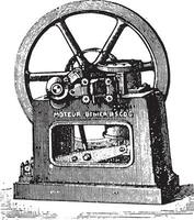 Benier longitudinal view of the engine, vintage engraving. vector