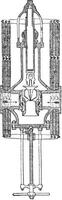 Reducing valve, Belleville system, Elevation, section, vintage engraving. vector