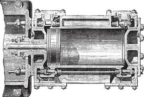 Machine Porter Allen. Cylinder Cup, vintage engraving. vector