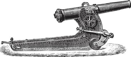 cañón corto- o 155 mm obús en Estar atento, Clásico grabado. vector