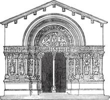 St. Trophime Church, Arles, vintage engraving. vector