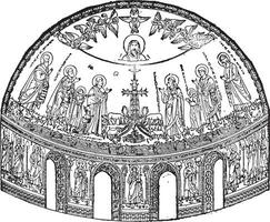 Apse of the basilica of St. John Lateran in Rome, executed in mosaic Jacopo Torriti the thirteenth century, vintage engraving. vector