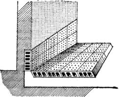 Fund dewatering with perforated bricks, vintage engraving. vector