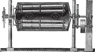 Boiler body - Heating pipes, arrival tubes of steam and laundry, steam distribution pipes, vintage engraving. vector