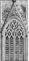 Gothic window of the late fifteenth century arch tierce point three mullions, ending in a fiery network, vintage engraving. vector