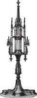 Gothic monstrance from the fifteenth century, vintage engraving. vector