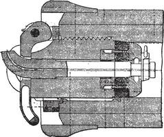 recámara mecanismo y barril corto obturador 155 milímetros, Clásico grabado. vector