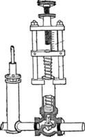 Supply regulator pumps Mr. Hiram, vintage engraving. vector