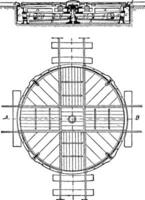 Turntable, Plan and section, vintage engraving. vector