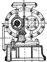 First cross section of the Greindl pump, vintage engraving. vector