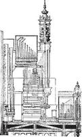 Cutting the organ of the Cathedral of Saint-Brieuc, vintage engraving. vector