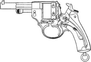 Gun-revolver, model 1873, View from the deck, vintage engraving. vector