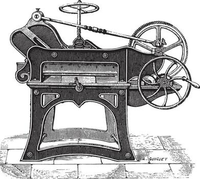 papel corte, dijo cortador, Clásico grabado. vector