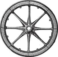 Mixed wheel, Arbel system with hub and iron rails and rim bais, vintage engraving. vector