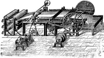 Cutting machine lengthwise and crosswise, vintage engraving. vector